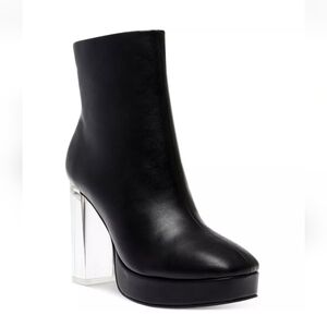 Acrylic Heel Faux Leather Zipper Heeled Boots